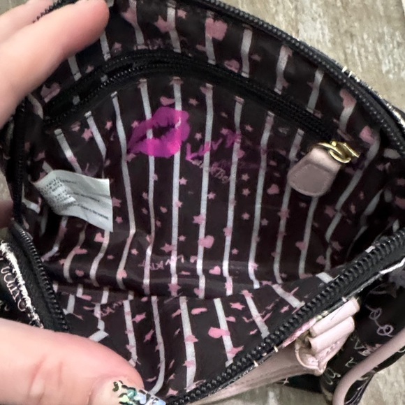 Betsey Johnson Black and Pink Floral Satchel - Picture 6 of 11